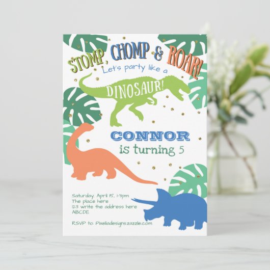 Dinosaurusverjaardag, groen, blauw, jongen verjaar kaart (Staand voorkant)