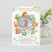 Dinosaurusverjaardag met foto-optie kaart (Staand voorkant)