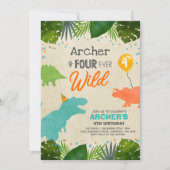 Dinosaurusverjaardag nodigt uit tot vier wilde din kaart (Voorkant)