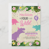 Dinosaurusverjaardag nodigt uit tot vier wilde din kaart (Voorkant)