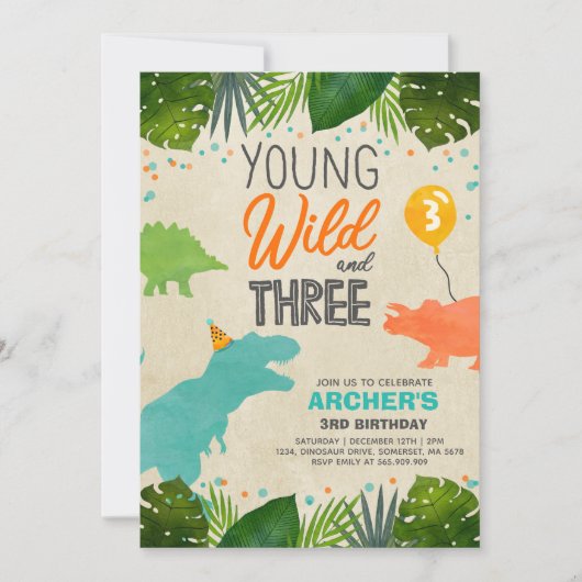 Dinosaurusverjaardag nodigt uit tot wild en drie d kaart (Voorkant)