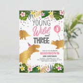 Dinosaurusverjaardag nodigt uit tot wild en drie d kaart (Staand voorkant)
