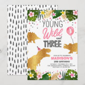 Dinosaurusverjaardag nodigt uit tot wild en drie d kaart (Voorkant / Achterkant)