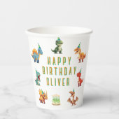 Dinosaurusverjaardag, waterverf t-rex, papieren be papieren bekers (Voorkant)