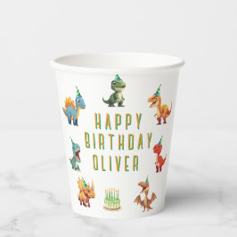 Dinosaurusverjaardag, waterverf t-rex, papieren be papieren bekers