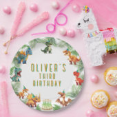 Dinosaurusverjaardag, waterverf t-rex, papieren bo papieren bordje (Feest)