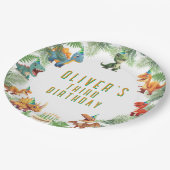 Dinosaurusverjaardag, waterverf t-rex, papieren bo papieren bordje (Gekanteld)