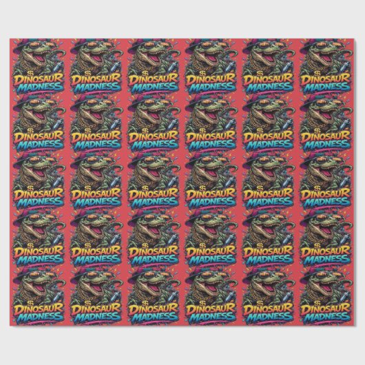 Dinosauruswaanzin — Feestbeest T‑Rex‑afbeelding Cadeaupapier (Vlak)
