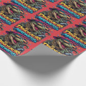 Dinosauruswaanzin — Feestbeest T‑Rex‑afbeelding Cadeaupapier (Hoek)