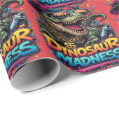 Dinosauruswaanzin — Feestbeest T‑Rex‑afbeelding Cadeaupapier (Rol Hoek)
