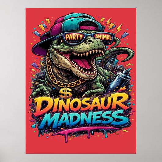 Dinosauruswaanzin — Feestbeest T‑Rex‑afbeelding Poster (Voorkant)