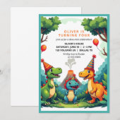 Dinosour Verjaardagsfeest Uitnodiging Flat Kaart (Voorkant / Achterkant)