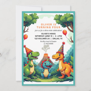 Dinosour Verjaardagsfeest Uitnodiging Flat Kaart