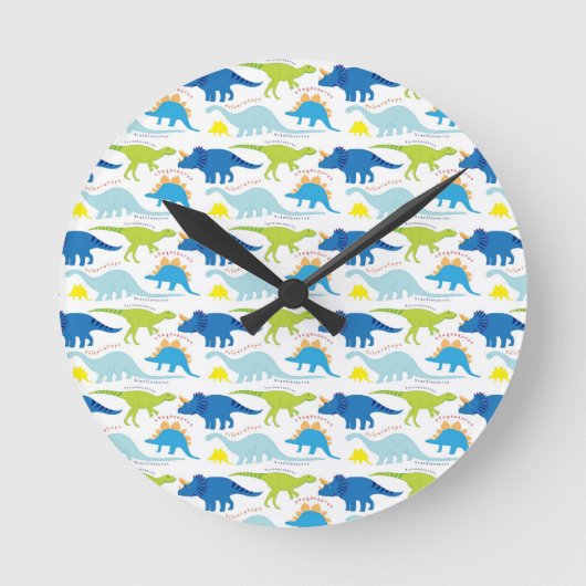 Dinosuar Design Blue en Green Pattern Dino Gifts Ronde Klok (Voorkant)