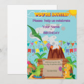 Dinosuar vulkaan jongen verjaardagsfeestje kaart (Voorkant / Achterkant)