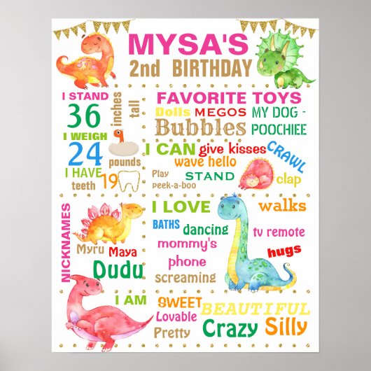 Dinosuars Birthday Party-teken voor een meisje Poster (Voorkant)
