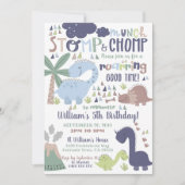 Dinoverjaardagsuitnodiging Stamp en Slik Kaart (Voorkant)