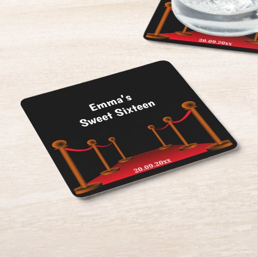 Dinsdag 16 Confetti met rood en zwart tapijt Kartonnen Onderzetters (Schuin)