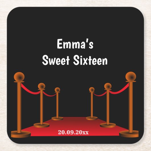 Dinsdag 16 Confetti met rood en zwart tapijt Kartonnen Onderzetters (Voorkant)