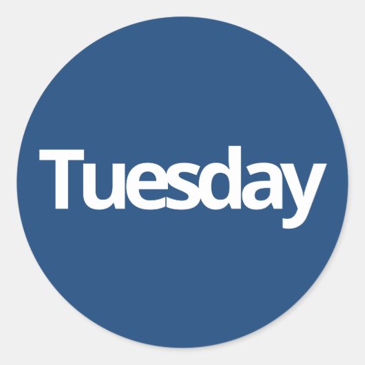 Dinsdag dag planning levert eenvoudige marine wit ronde sticker (Voorkant)