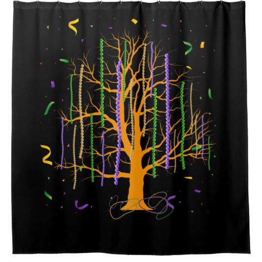 Dinsdag Gras Tree Beads New Orleans 2022 Watercolo Douchegordijn (Voorkant)