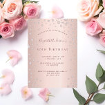 Dinsdag roos gouddiamant sprinkhaan kaart<br><div class="desc">Een moderne,  stijlvolle en glamoureuze uitnodiging voor het 50ste (of om het even welke leeftijd) verjaardagsfeest van een vrouw. Een faux roos gouden metalen achtergrond met een elegante faux gouddiamantsprinkhaan van roos. De naam wordt geschreven met een modern donker roos goudkleurig handgeschreven stijlmanuscript met letters. Sjablonen voor je partijgegevens.</div>