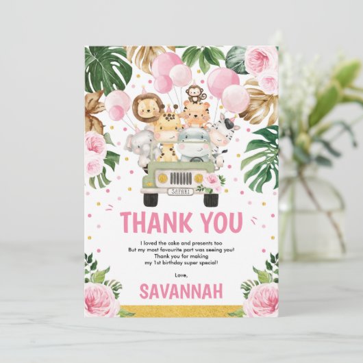 Dinsdag roze Floral Wilde Oerwoud Safari Bedankkaart (Staand voorkant)