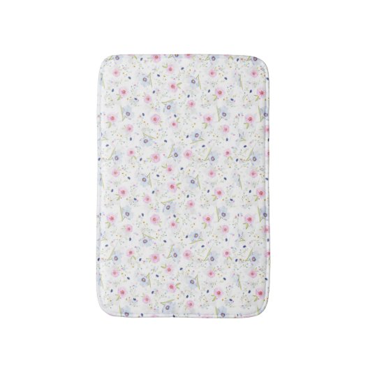  Dinty Pink Blue Flowers Floral Patroon Badmat (Voorkant Verticaal)