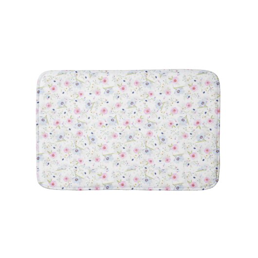  Dinty Pink Blue Flowers Floral Patroon Badmat (Voorkant)