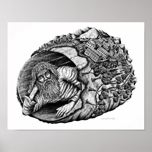 Diogene surrogaatinkt zwarte en witte tekening poster (Voorkant)