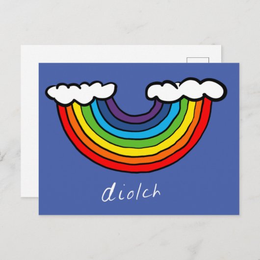 Diolch-kaart (bedankt in het Welsh) - Regenboogont Briefkaart (Voorkant / Achterkant)
