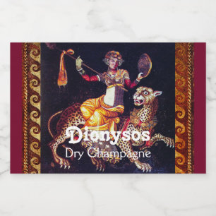 DIONYSOS MET EEN GROOTSCHALIGE LEOPARD Griekse moz Sparkling Wijnetiket