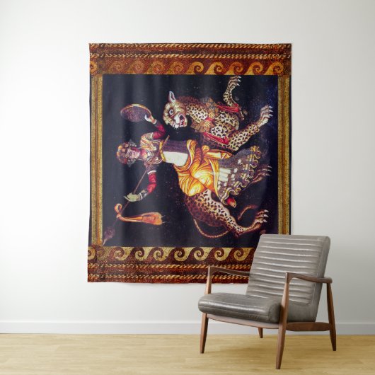 DIONYSOS MET EEN GROOTSCHALIGE LEOPARD Griekse moz Wandkleed (In situ)