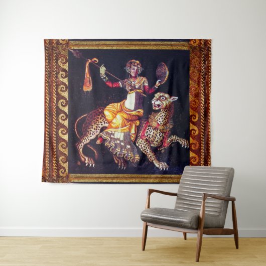 DIONYSOS MET EEN GROOTSCHALIGE LEOPARD Griekse moz Wandkleed (In Situ (horizontaal))