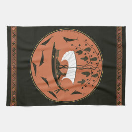 Dionysus Cup: Griekse God op schip met wijnstokken Theedoek