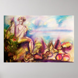 DIONYSUS, Fluit spelen met zeeschelpen en fruit Poster