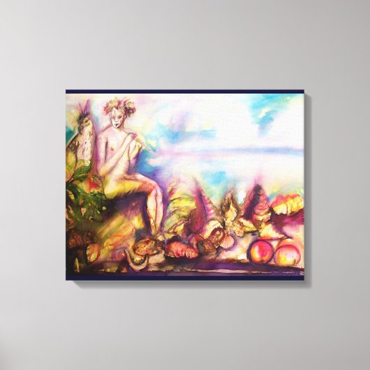 DIONYSUS, Fluit spelen met zeeschelpen en vruchten Canvas Afdruk (Voorkant)