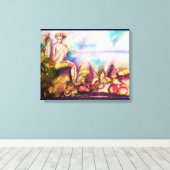 DIONYSUS, Fluit spelen met zeeschelpen en vruchten Canvas Afdruk (Insitu (Houten vloer))