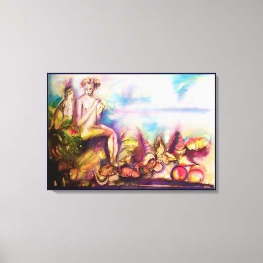 DIONYSUS, Fluit spelen met zeeschelpen en vruchten Canvas Afdruk (Voorkant)