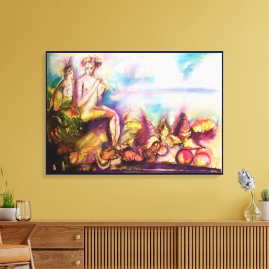 DIONYSUS, Vloeistof met zeeschalen en -vruchten Canvas Afdruk (Insitu (Woonkamer))