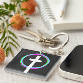 Dios Neon Circulaire Ring Geloofslogo Christelijk Sleutelhanger (Voorkant Rechts)