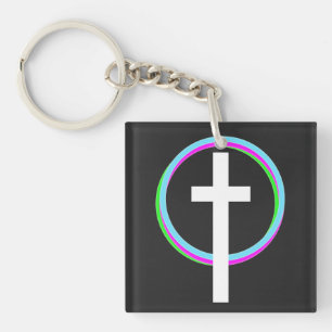 Dios Neon Circulaire Ring Geloofslogo Christelijk Sleutelhanger