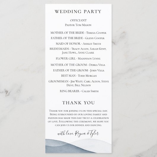 Dip Dye Blue Waterverf bruiloft Programmakaart (Achterkant)