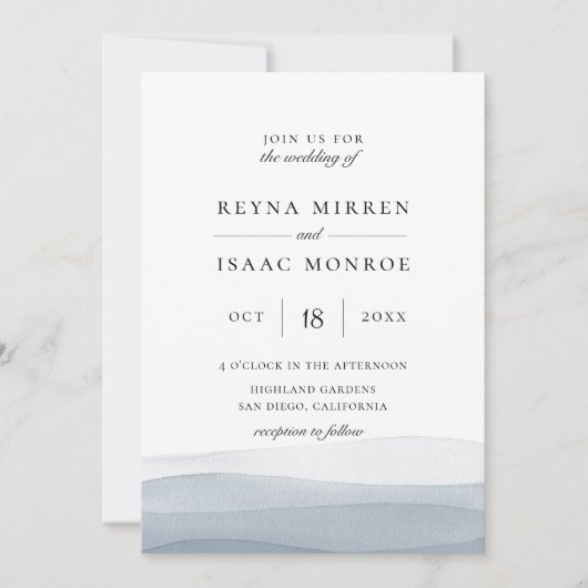 Dip Dye Blue Waterverf Wedding Kaart (Voorkant)