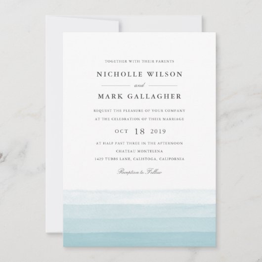 Dip Dye Waterverf Wedding Invitation | Aqua Kaart (Voorkant)