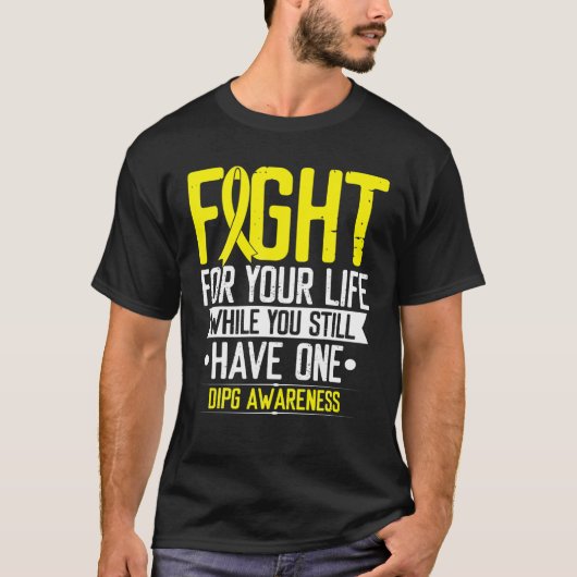 DIPG Awareness Warrior Glial Cancer Fighter Yellow T-shirt (Voorkant)