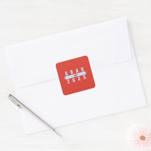 Diploma Afstudeeruitreiking Rood & Blauw Envelopez Vierkante Sticker (Envelop)