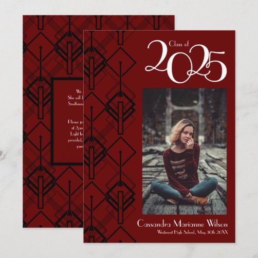 Diploma Art Deco Zwart Burgundy Aankondiging (Voorkant / Achterkant)