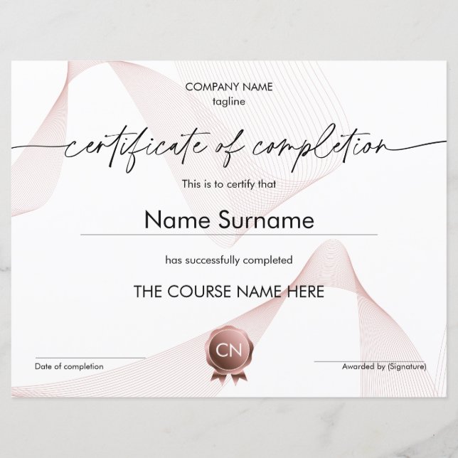 Diploma certificaat van voltooiing (Voorkant)