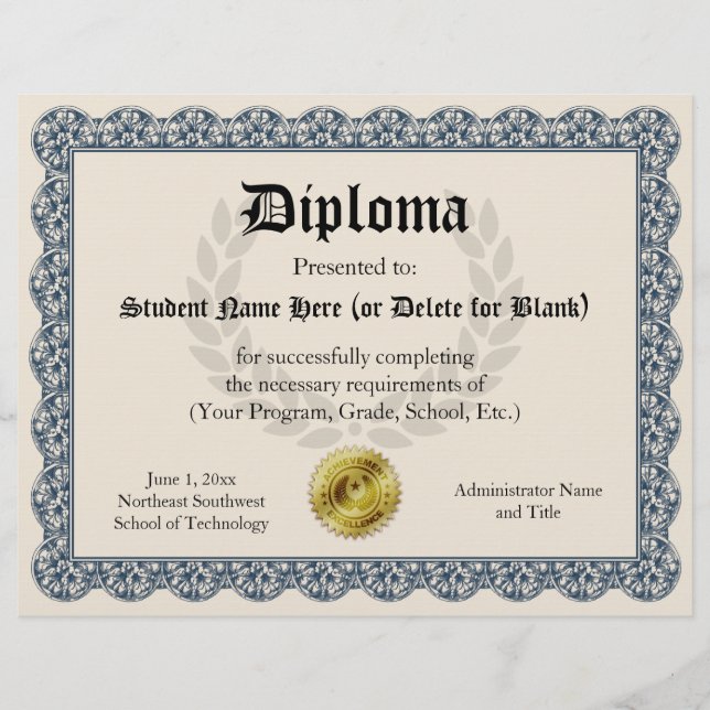 Diploma Certificate of Afstuderen Blue 8.5x11 (Voorkant)